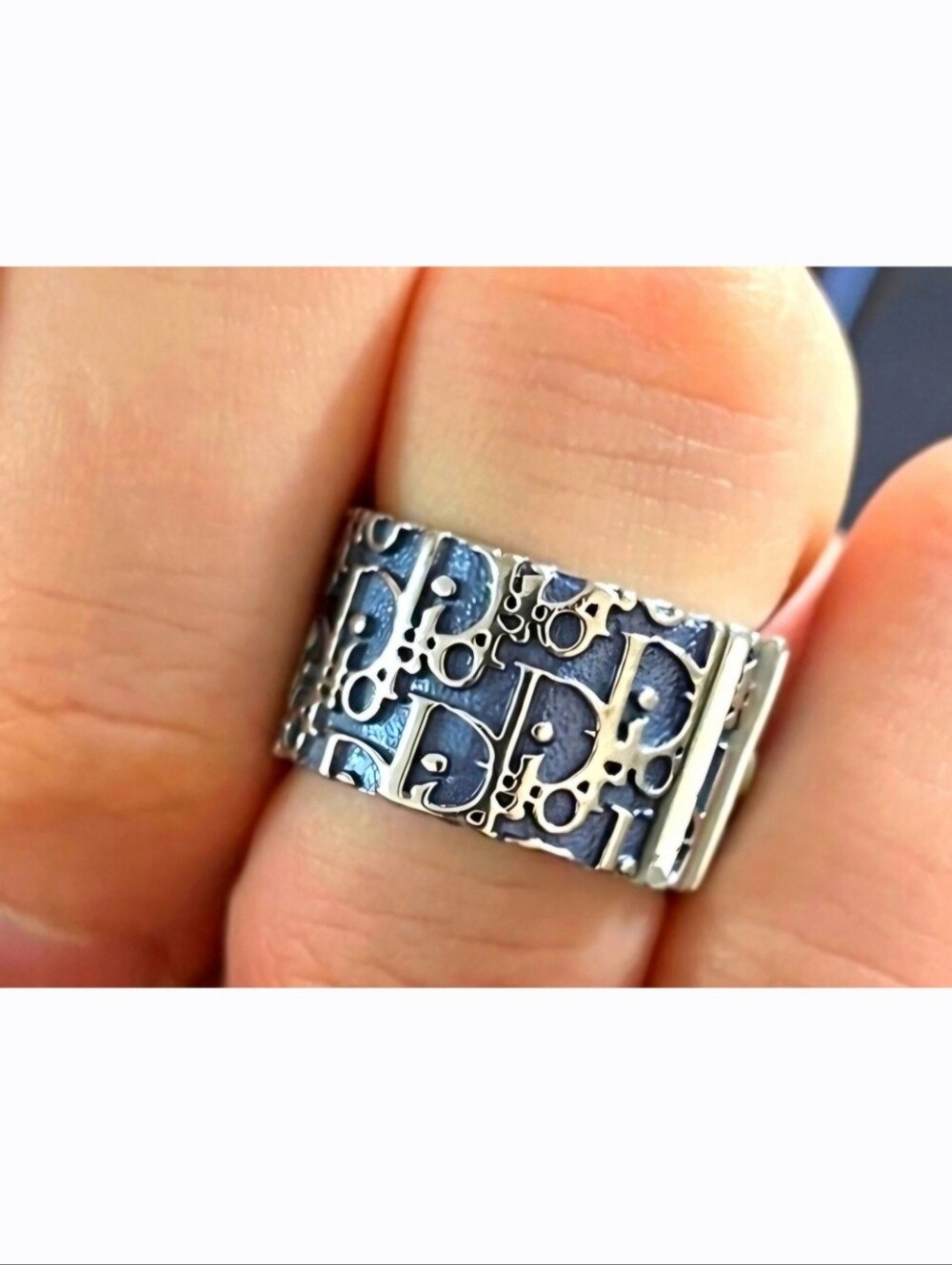 Dior Blue Enamel Silver Trotter Ring